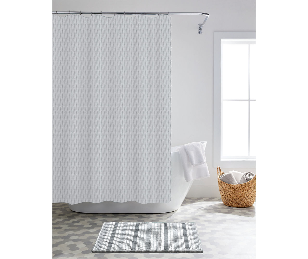 Gray 14 Piece Shower Curtain Stripe Noodle Bath Rug Set Big Lots
