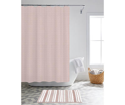 Blush 14-Piece Shower Curtain & Stripe Noodle Bath Rug Set