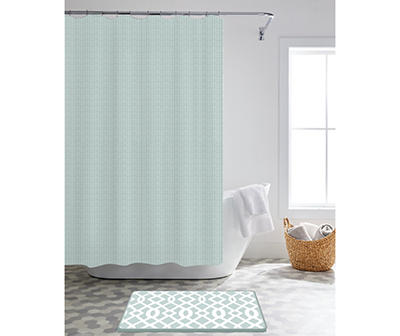 Aqua 14-Piece Shower Curtain & Geometric Noodle Bath Rug Set