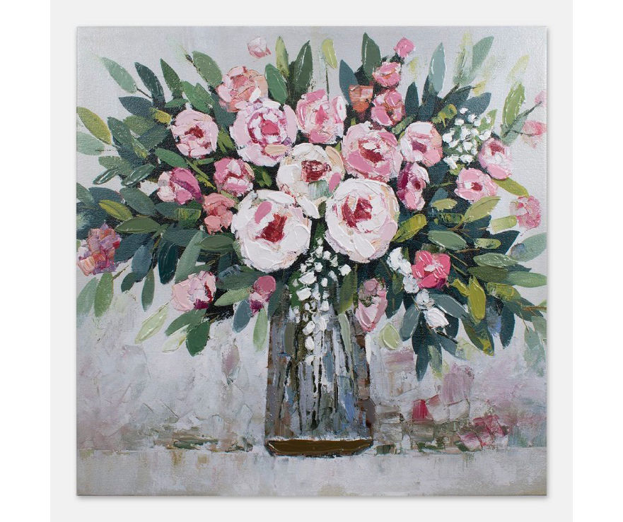 Pink & Green Flower Textured Canvas | Big Lots