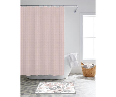 Pink & Gray 14-Piece Shower Curtain & Floral Noodle Bath Rug Set