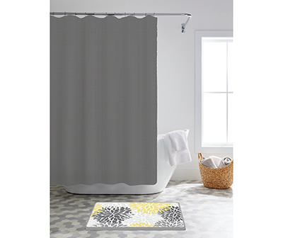 Yellow & Gray 14-Piece Shower Curtain & Dahlia Noodle Bath Rug Set