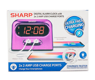 Metallic Pink Digital Alarm Clock with USB Ports