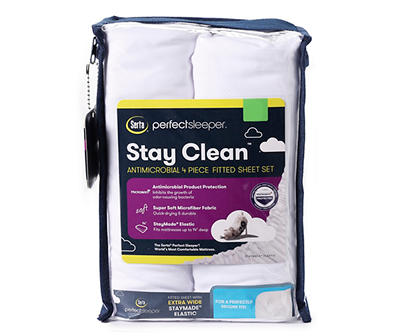 White Stay Clean Antimicrobial Full Fitted Sheet, 4-Pack