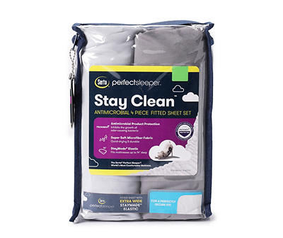 Gray Stay Clean Antimicrobial Twin XL Fitted Sheet, 4-Pack