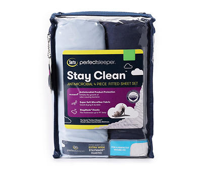 Blue Stay Clean Antimicrobial Twin XL Fitted Sheet, 4-Pack