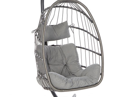 Gray Rope Hanging Cushioned Patio Egg Chair
