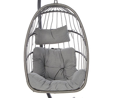 Gray Rope Hanging Cushioned Patio Egg Chair