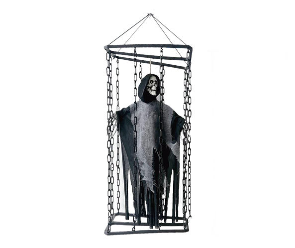 Reaper Skeleton in Cage Hanging Decor