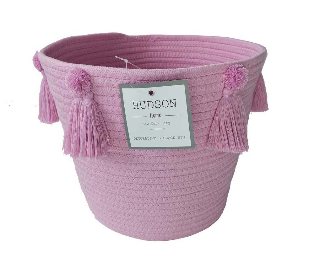 Hudson Home Purple Cotton Tassel Rope Bin