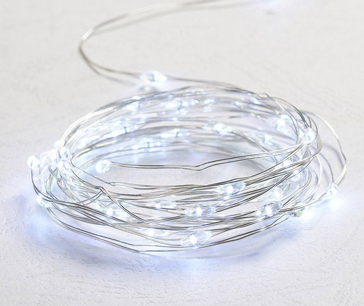Cool White LED Micro Light Set with Silver Wire, 50-Lights