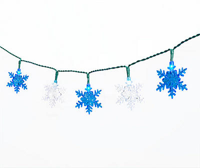 Cool White & Blue 8-Function Snowflake LED Solar Light Set, 30-Lights