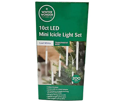 Cool White LED Mini Icicle Light Set, 10-Count