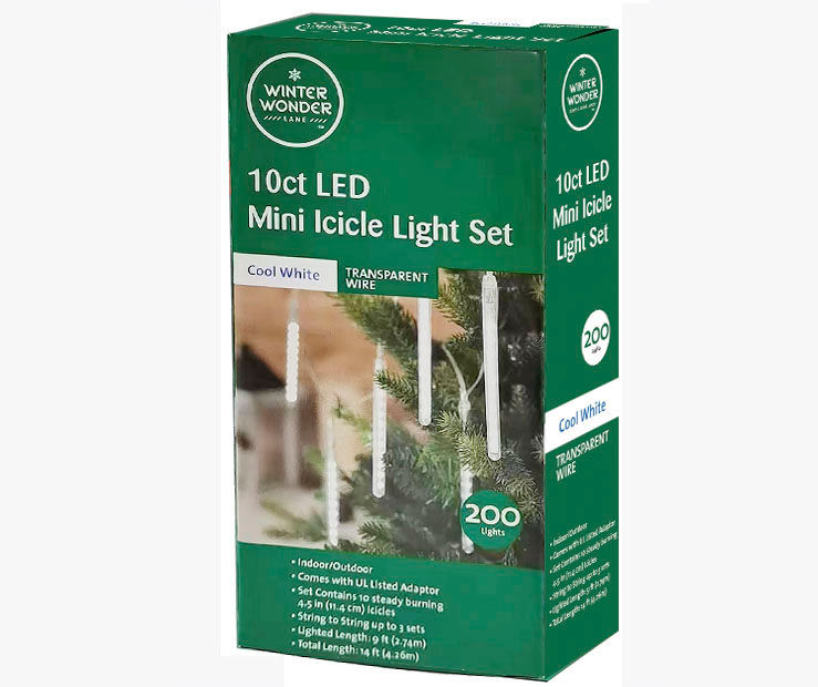 Cool White LED Mini Icicle Light Set, 10-Count