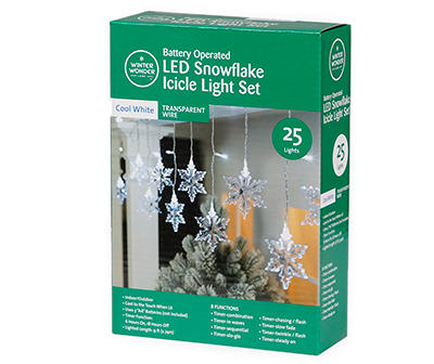 Cool White 8-Function LED Snowflake Icicle Light Set, 25-Lights