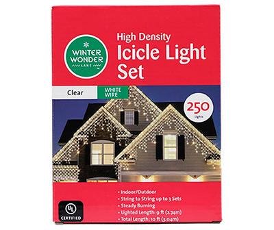 Clear High Density Icicle Light Set, 250-Lights