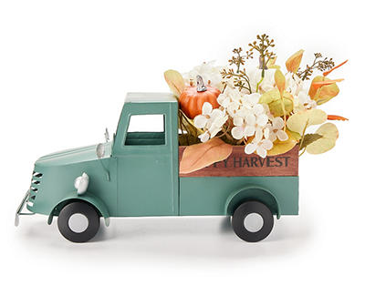 "Happy Harvest" Fall Floral in Blue Truck Tabletop Decor
