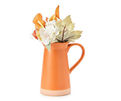 Fall Floral Arrangement in Ceramic Pitcher Vase