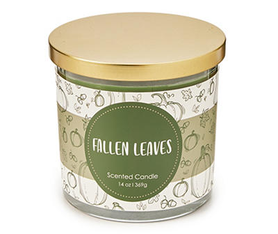 Fallen Leaves Dark Green & White Pumpkin Color Block Jar Candle, 14 oz.