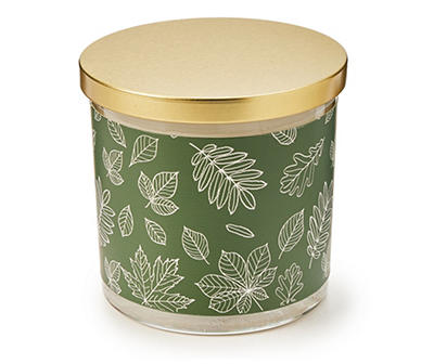 Fallen Leaves & Acorn Dark Green Leaf Pattern Jar Candle, 14 oz.