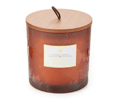 Cedar & Suede Brown Leaf Decal Jar Candle, 14 oz.