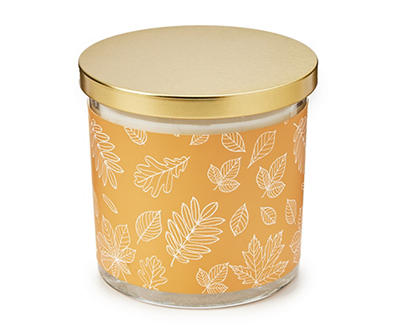 Autumn Sunflower Orange Leaf Pattern Jar Candle, 14 oz.