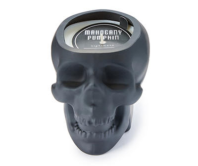 Mahogany Pumpkin Black Skull Jar Candle, 9.5 oz.