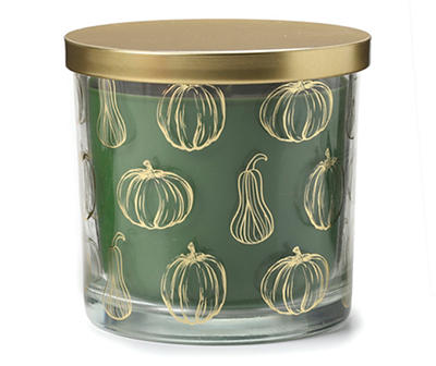 Farmstead Apples Light Green Gold Foil Pumpkin Decal Jar Candle, 14 oz.
