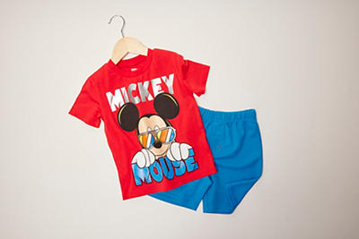 Disney Kids' Red Mickey Mouse Tee & Blue Shorts