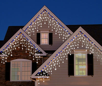 Cool White & Blue C9 & Mini LED Icicle Light Set with White Wire, 100-Lights