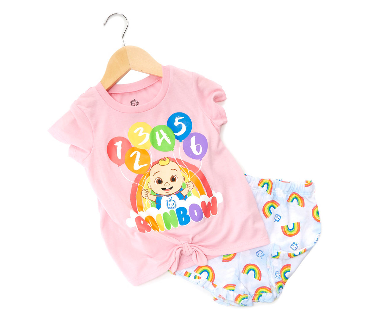 Baby Size 18M CoComelon "Rainbow" Pink Tee & Blue Cloud Shorts
