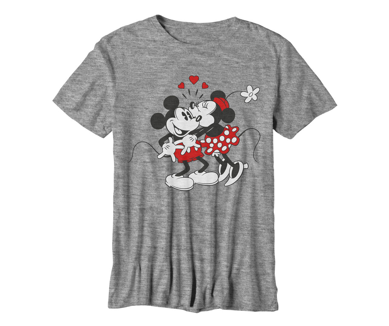 Disney Women's Heather Gray Mickey & Minnie Kiss Graphic Tee