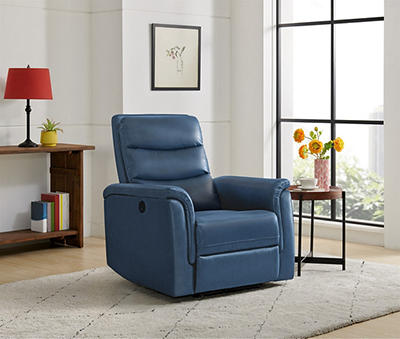 Navy Faux Leather Power Recliner