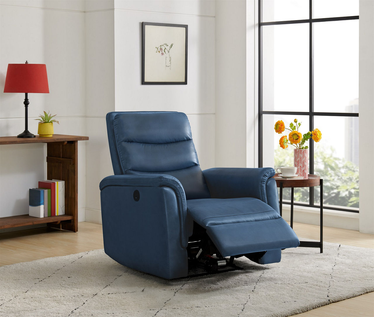 Navy blue discount leather power recliner