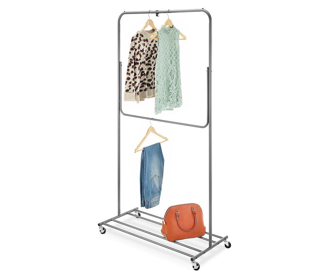 Real Living Matte Black 2-Tier Rolling 4-Wheel Garment Rack