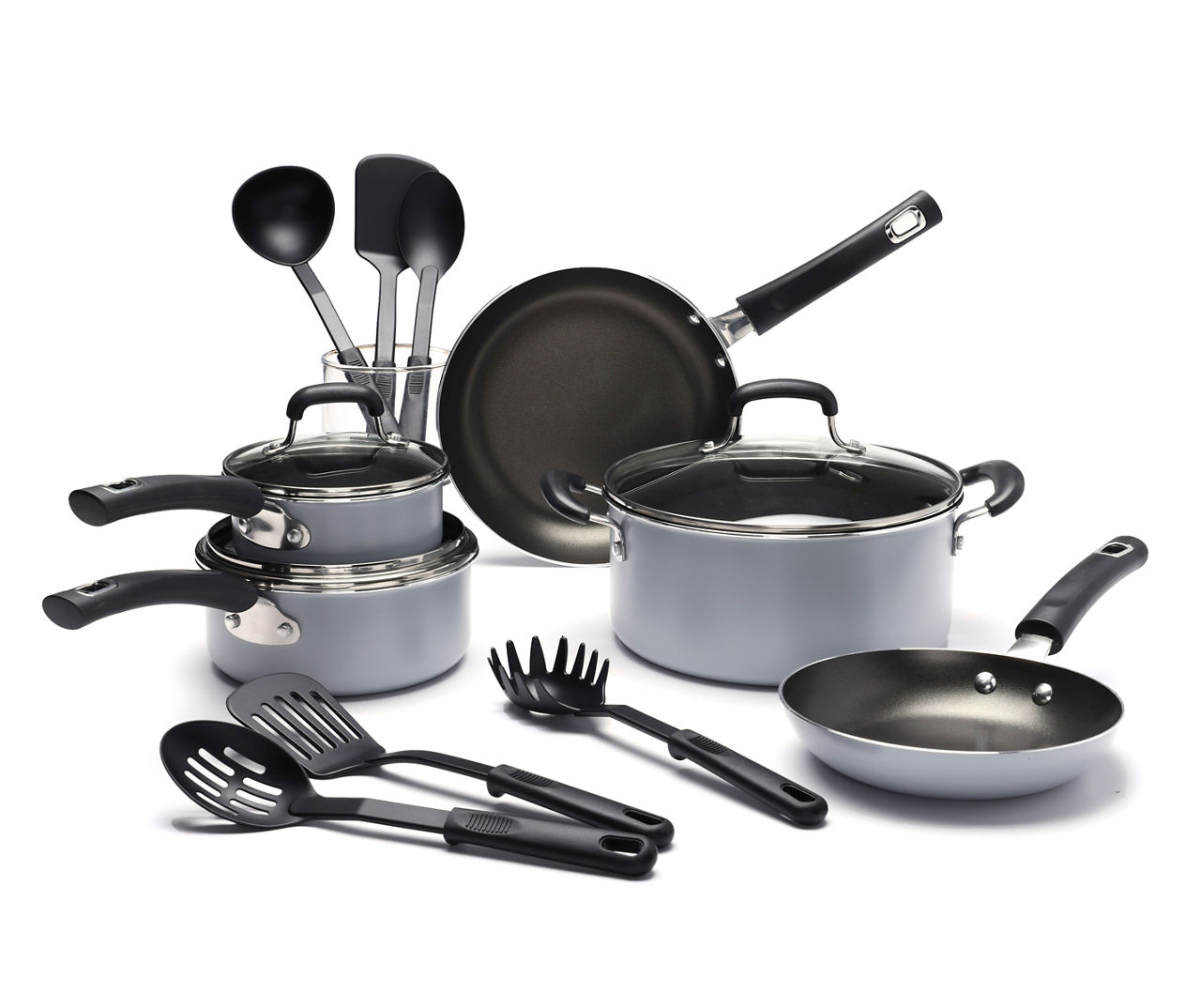 Real Living Black Non-Stick 14-Piece Rivet Handle Cookware Set