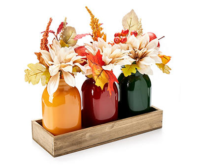 Artificial Fall Floral in Colored Mason Jars Centerpiece