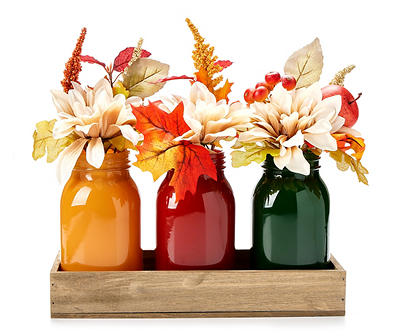 Artificial Fall Floral in Colored Mason Jars Centerpiece