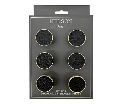 Hudson Home Black Faux Leather Flat Drawer Knobs, 6-Pack