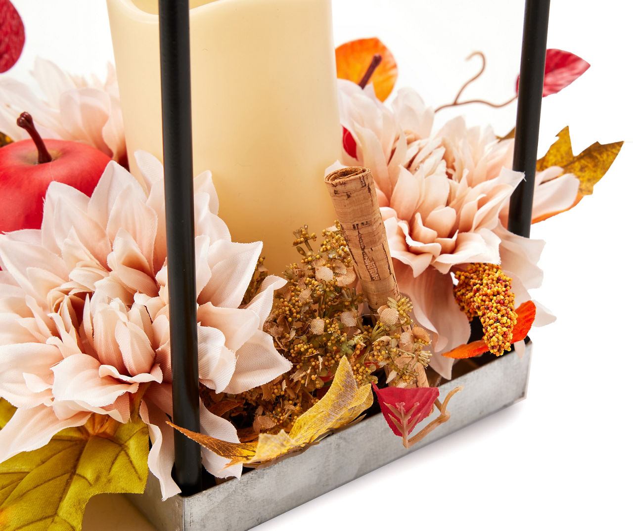 13.75" Apple & Floral Open Frame LED Candle Lantern