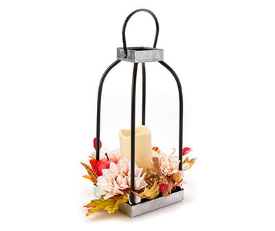 13.75" Apple & Floral Open Frame LED Candle Lantern