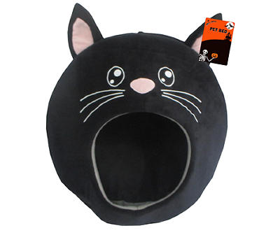 Black Covered Cat Face Pet Bed