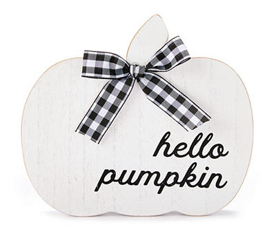 "Hello Pumpkin" Whitewash Tabletop Decor