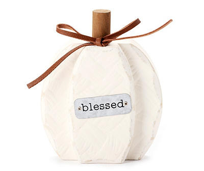 "Blessed" White Pumpkin Tabletop Decor
