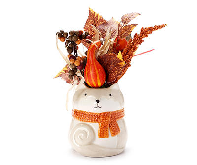 Fall Floral Arrangement in Ceramic Squirrel Pot