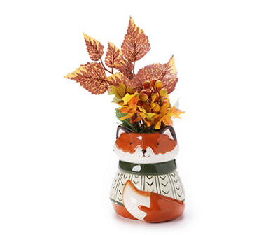 Fall Floral Arrangment in Ceramic Fox Pot
