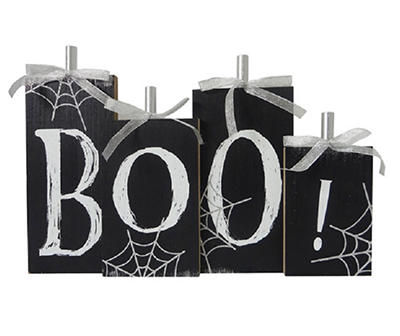 "Boo" Pumpkin & Spider Web Block Tabletop Decor