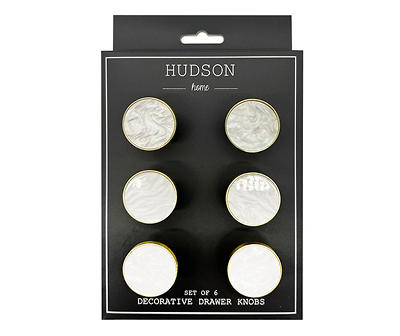 Hudson Home White Marble Drawer Knobs, 6-Pack