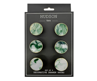 Hudson Home Green Marble Drawer Knobs, 6-Pack