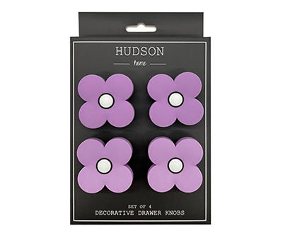 Hudson Home Purple Flower Drawer Knobs, 4-Pack